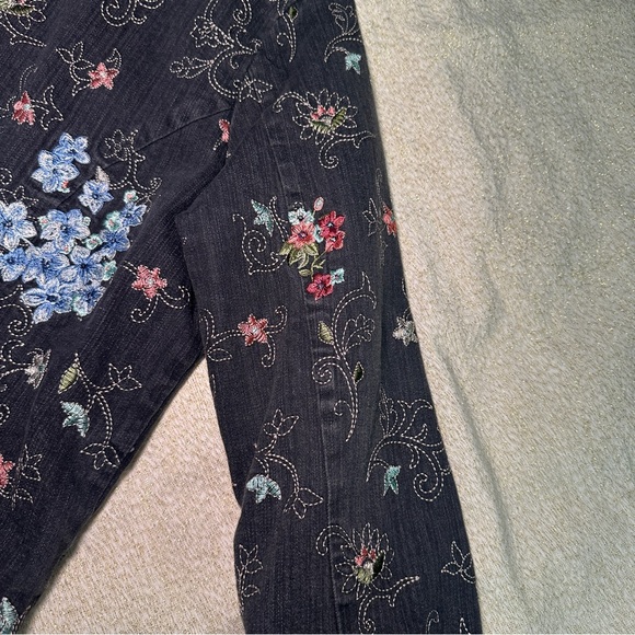 Denim&Co Dark Jean Jacket with Colorful Embroidery - Picture 11 of 12